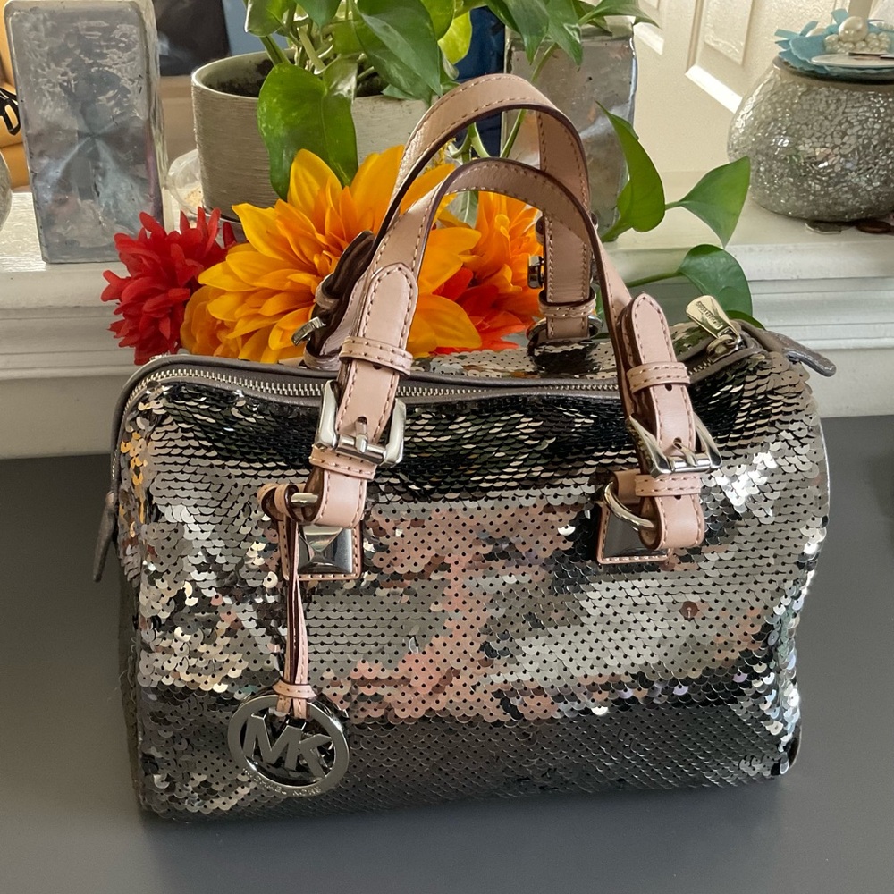 Michael Kors Sequin Bag in Silver and Pink